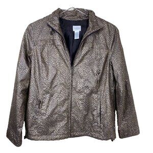 Chicos Zenergy Animal Print Zip Front Windbreaker Jacket Front Pockets Size 8 S
